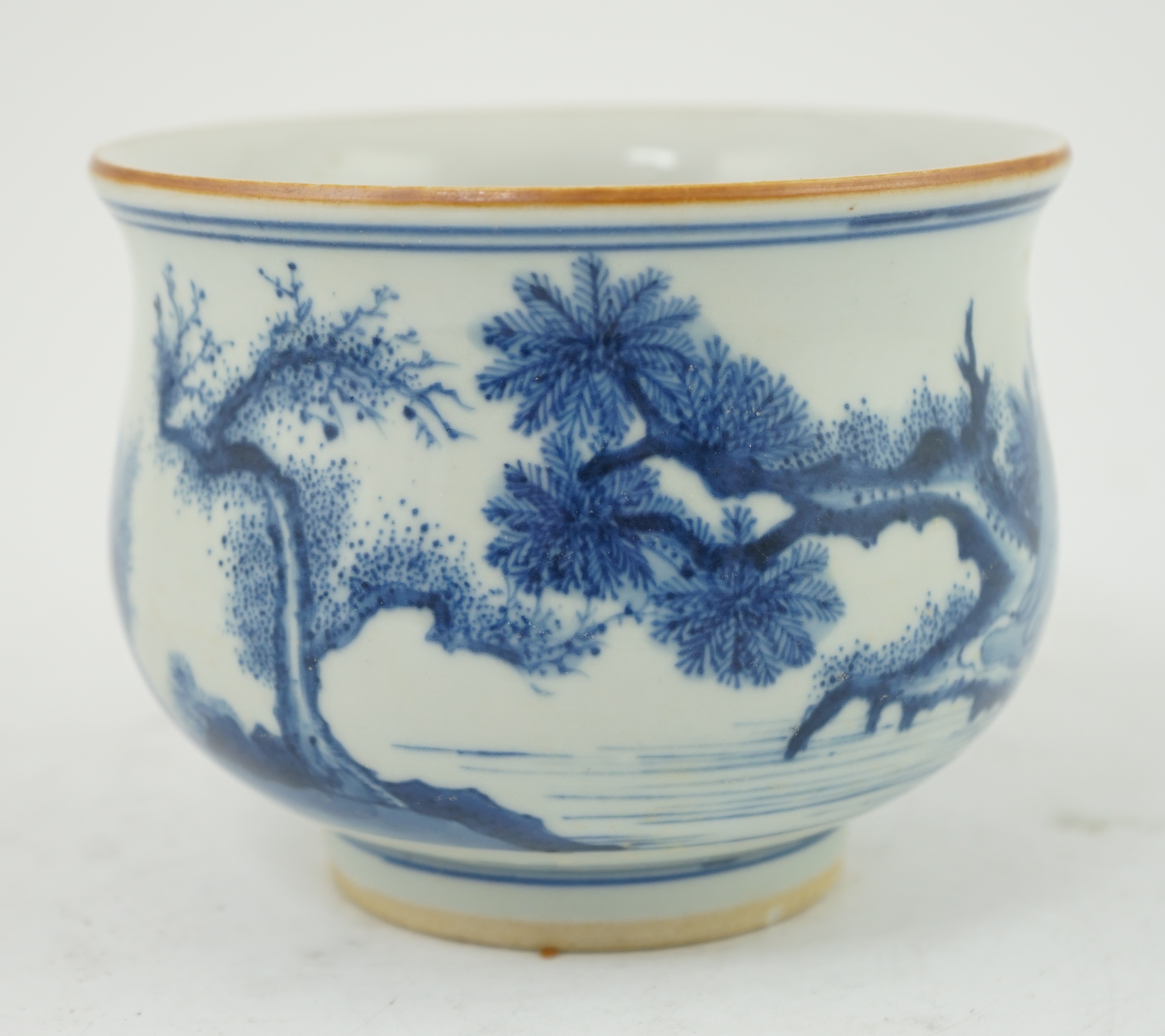 A Chinese blue and white bowl, Kangxi style, 14cm diameter. Condition - good